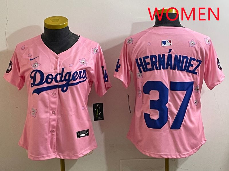 Women Los Angeles Dodgers 37 Hernandz Pink Sakura Edition 2025 Nike MLB Jersey style 31